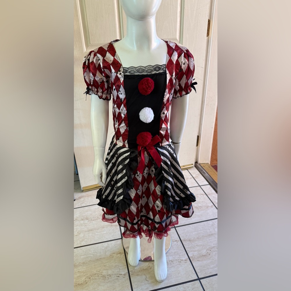Kids Red and Black Harlequin Clown Costume Dress